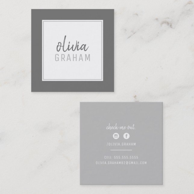 PERSONAL CONTACT bold border ombre grey grey Square Business Card (Front/Back)