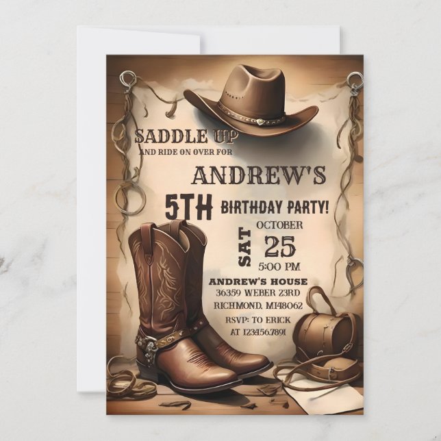 Personal Country Western Saddle Up Cowboy Birthday Invitation (Front)