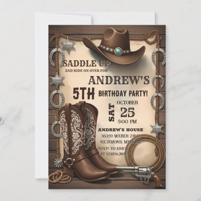 Personal Country Western Saddle Up Cowboy Birthday Invitation (Front)