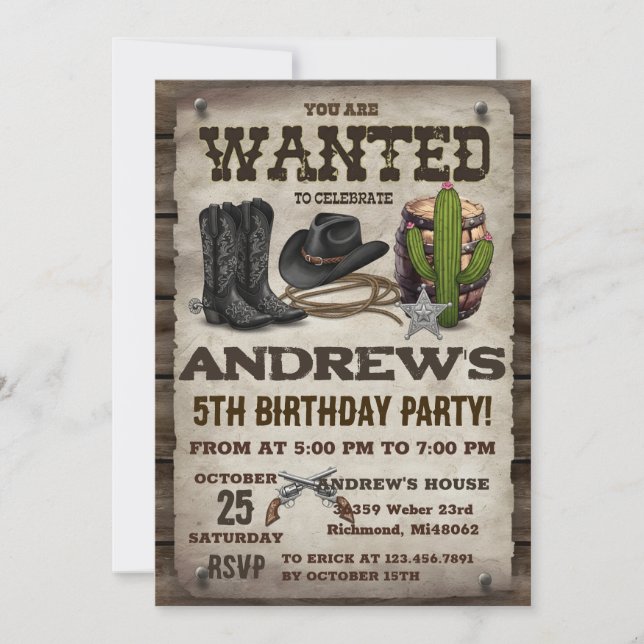 Personal Country Western Vintage Cowboy Birthday  Invitation (Front)