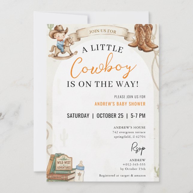 Personal Cowboy Baby Shower Invitation (Front)