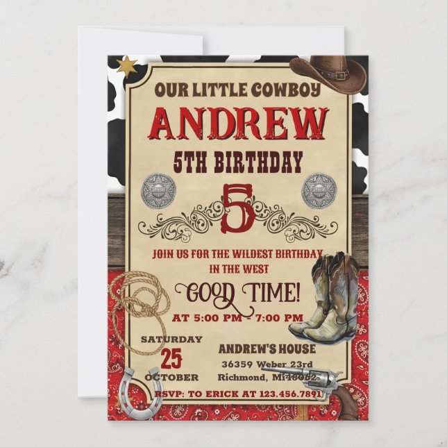 Personal Cowboy Wild West Rustic Wood Birthday Invitation (Front)