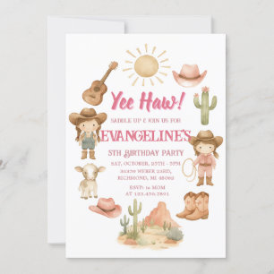 Personal Cowgirl Pink Retro Birthday Party Invitation