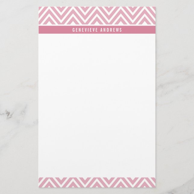 PERSONAL CUSTOM chevron patterned cute rose pink Stationery (Front)