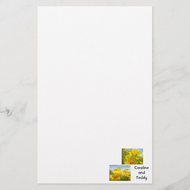 Personal Custom Your Name Stationery Poppies (Front)