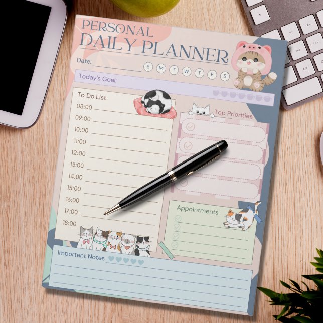 Personal Daily Planner Cute Cat Kitten Multicolor Notepad (Creator Uploaded)
