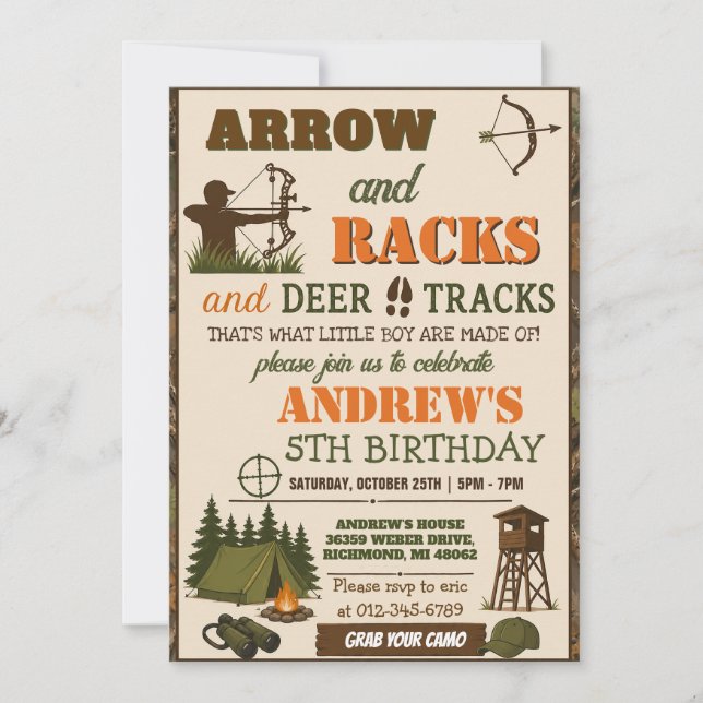 Personal Deer Hunting camo Birthday Invitation (Front)