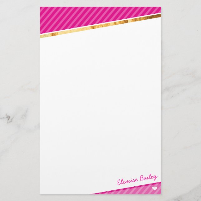 PERSONAL diagonal stripey gold strip bright pink Stationery (Front)