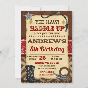 Personal Digital Country Wild West Cowboy Birthday Invitation