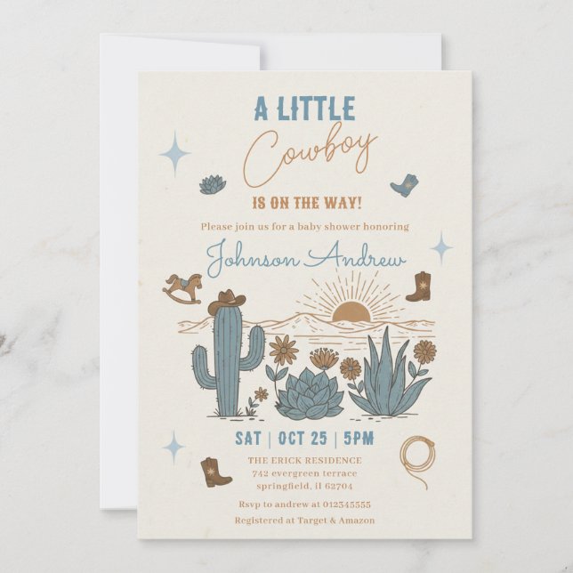Personal Digital Cowboy Baby Shower Invitation (Front)