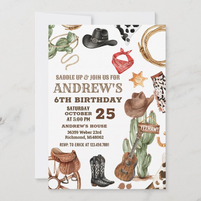 Personal Digital Cowboy Wild West Birthday Invitation (Front)