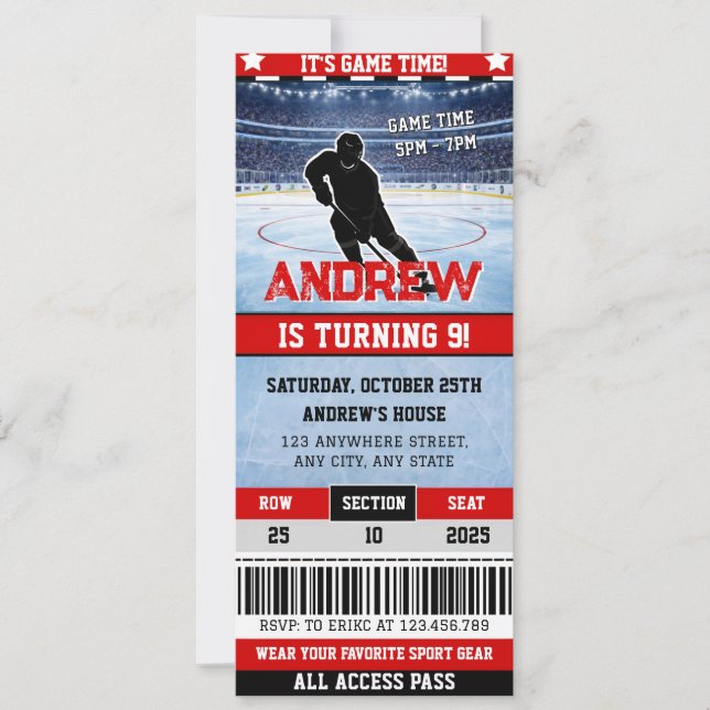 Personal Digital Hockey Game Ticket Birthday Invitation (Front)