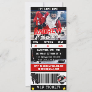 Personal Digital Hockey Ticket Birthday with Photo Invitation