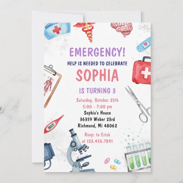 Personal Digital Kids Nurse Birthday Party Invitation (Front)