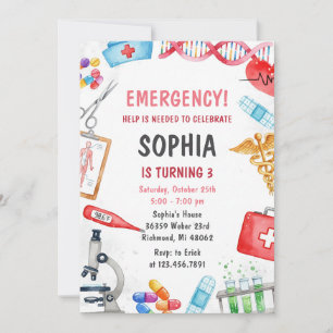 Personal Digital Pink Kids Medical Birthday Party Invitation