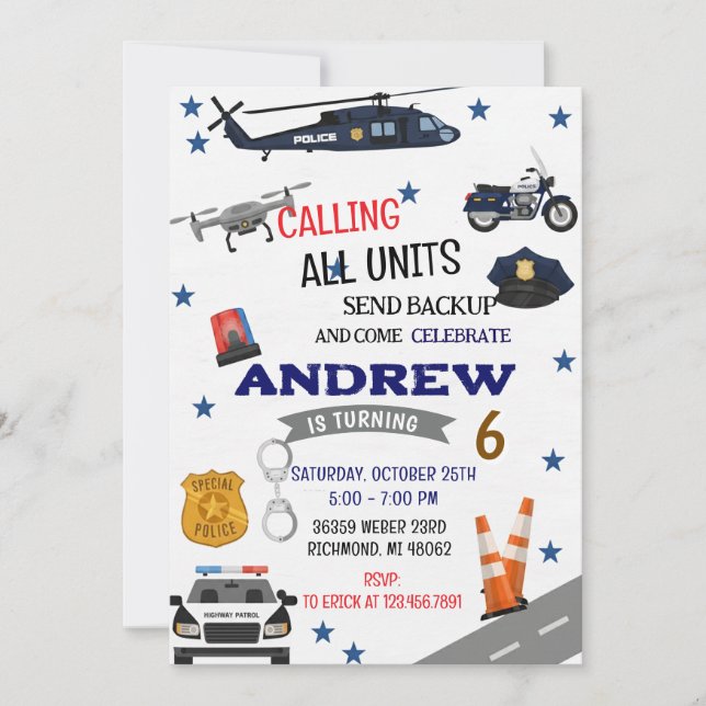 Personal Digital Police birthday for boy Invitation (Front)