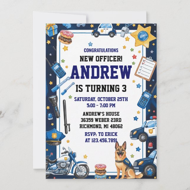Personal Digital Police Officer Birthday Party Invitation (Front)