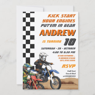Personal Dirt Bike Motocross Kids Motor Birthday Invitation