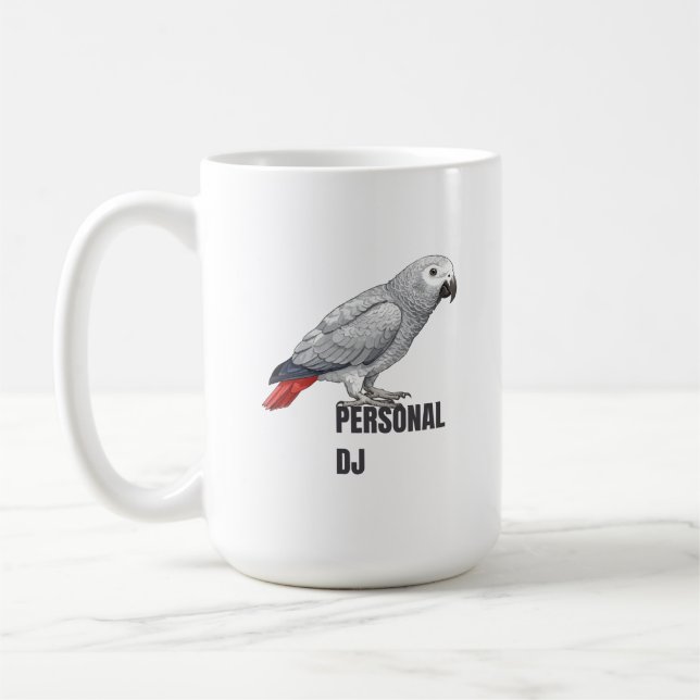 Personal DJ African Grey – Talking Parrot Coffee Mug (Left)