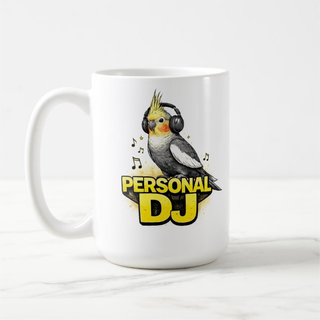 Personal DJ Cockatiel Coffee Mug (Left)