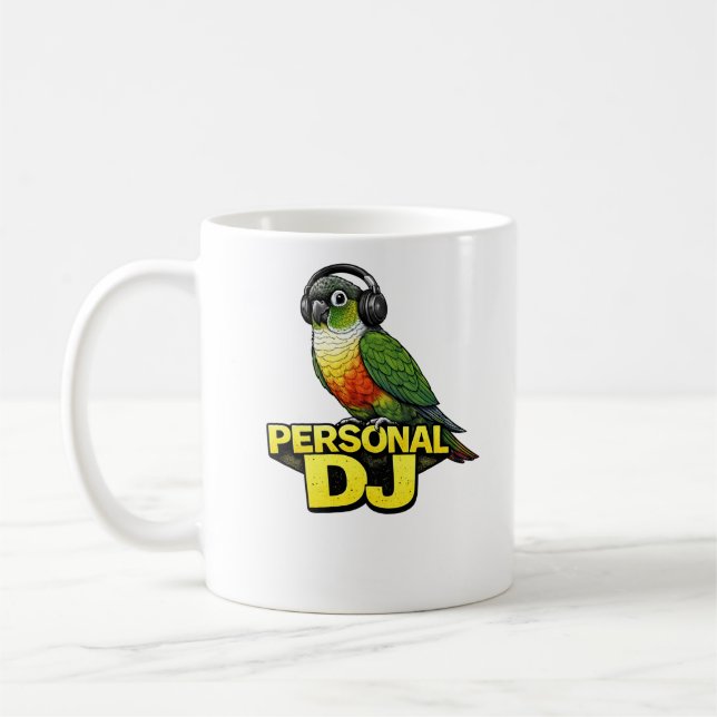 Personal DJ Green Cheek Conure Coffee Mug (Left)