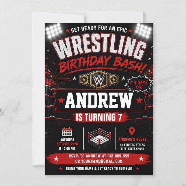 Personal Fighter Wrestling Birthday Invitation (Front)