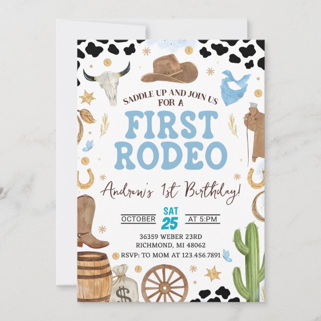 Personal First Rodeo Cowboy Birthday Invitation (Front)