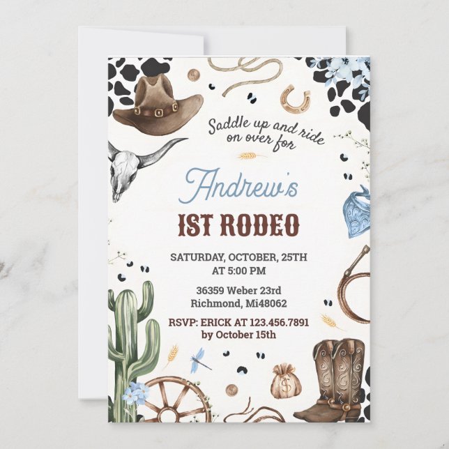 Personal First Rodeo Wild West Birthday Invitation (Front)