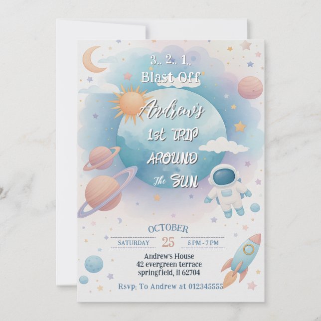 Personal First Trip Around the Sun Birthday Invitation (Front)