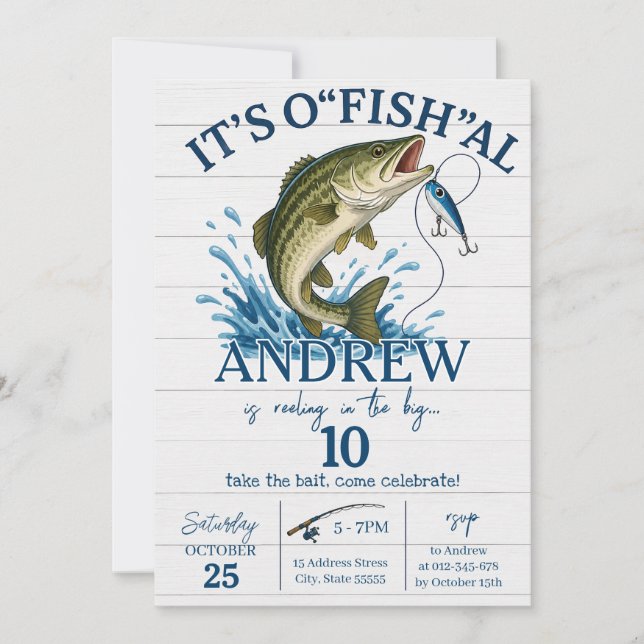 Personal Fishing O-FISH-AL Birthday Invitation (Front)