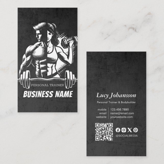 Personal Fitness Trainer Bodybuilding Gym Dumbbell Business Card (Front/Back)