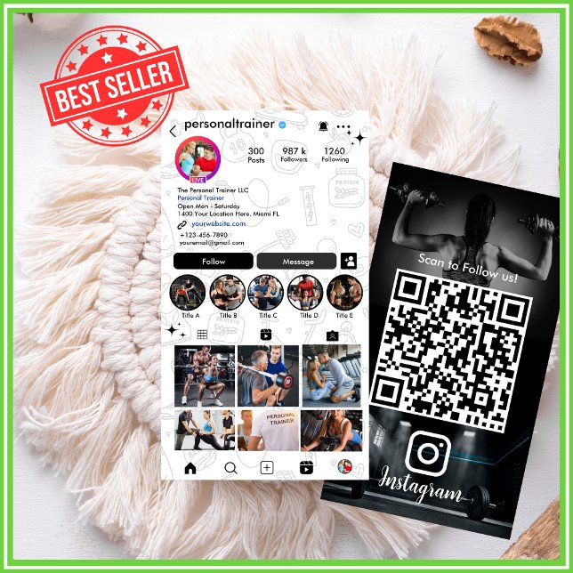 Personal Fitness Trainer Modern & Trendy Instagram Business Card (Creator Uploaded)