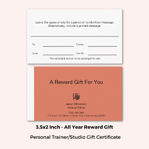 Personal Fitness Trainer Reward Gift Certificate
