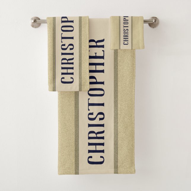 Personal Fluffy Structure Custom Blue Name Bath Towel Set (Insitu)