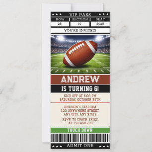 Personal Football Fan's Birthday Ticket Invitation