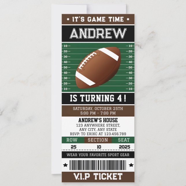 Personal Football Ticket Birthday Invitation (Front)