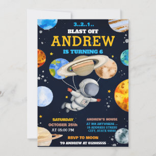 Personal Galaxy Blast Off Astronaut Outet Birthday Invitation