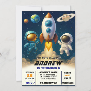 Personal Galaxy Space Astronaut Outet Birthday Invitation