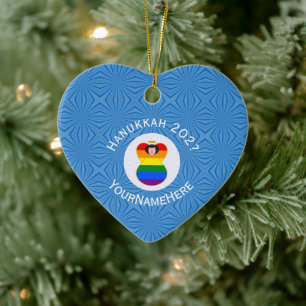 Personal Gay Pride Angel Black Hair Hanukkah Flag Ceramic Tree Decoration
