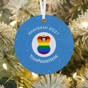 Personal Gay Pride Angel Black Hair Hanukkah Flag Metal Tree Decoration
