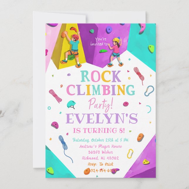 Personal Girl Rock Climbing Birthday Invitation (Front)