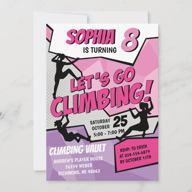 Personal Girls Rock Climbing Birthday Invitation (Front)