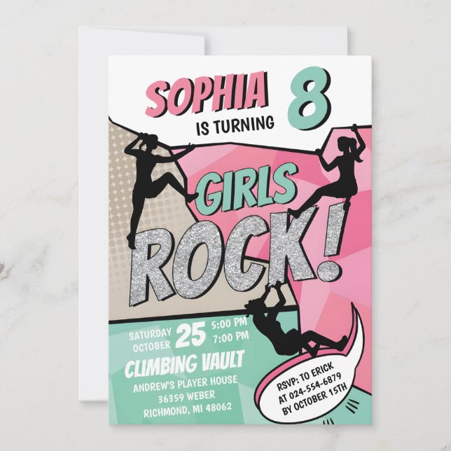 Personal Girls Rock Climbing Birthday Invitation (Front)