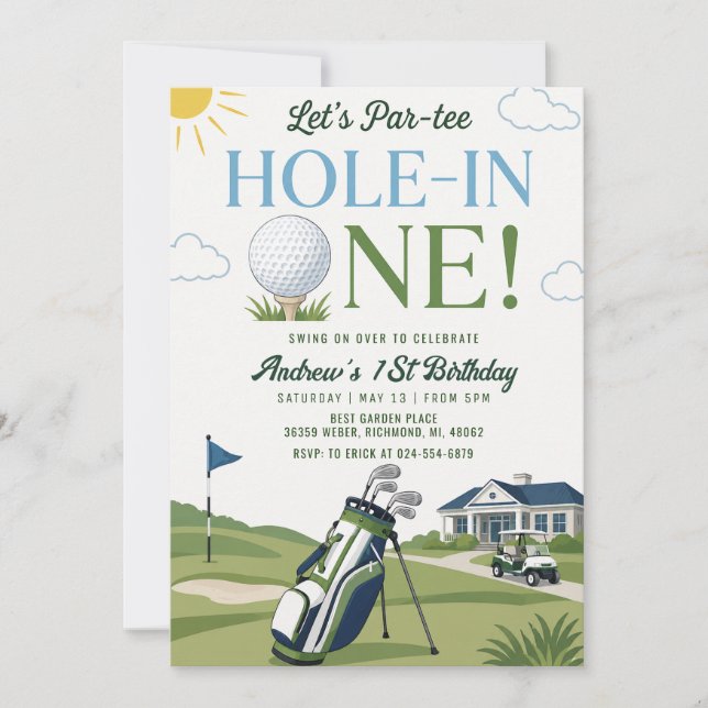 Personal Golf First Birthday Invitation (Front)