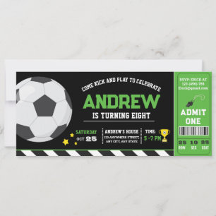 Personal Green modern Soccer Ticket Birthday Invitation