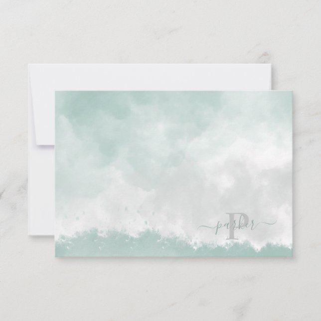 Personal Green Watercolor Initial Name Monogram Thank You Card (Front)