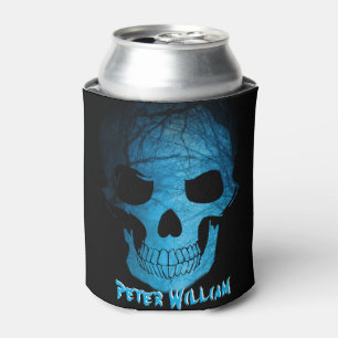 Personal Halloween Scary Blue Night Skull Can Cooler