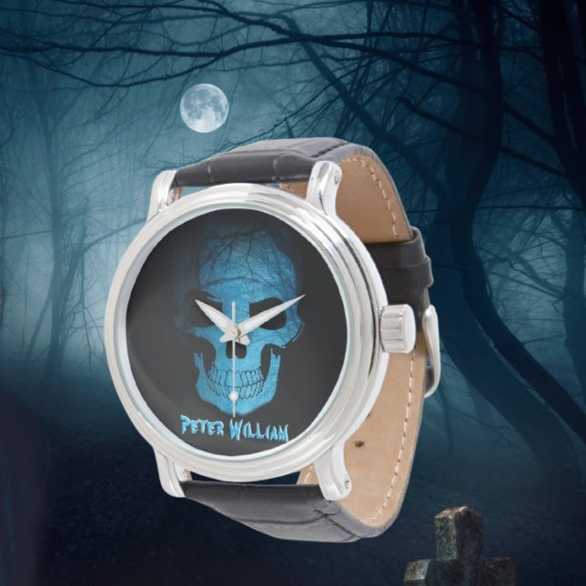 Personal Halloween Scary Blue Night Skull  Watch (Creator Uploaded)