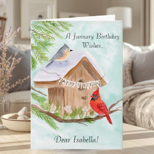 Personal Happy January Birthday With Birds at Bird Card