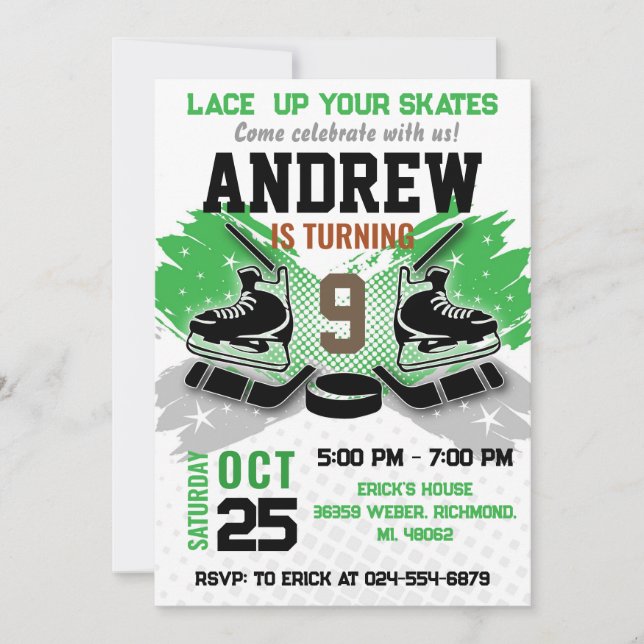 Personal Hockey Birthday Invitation (Front)